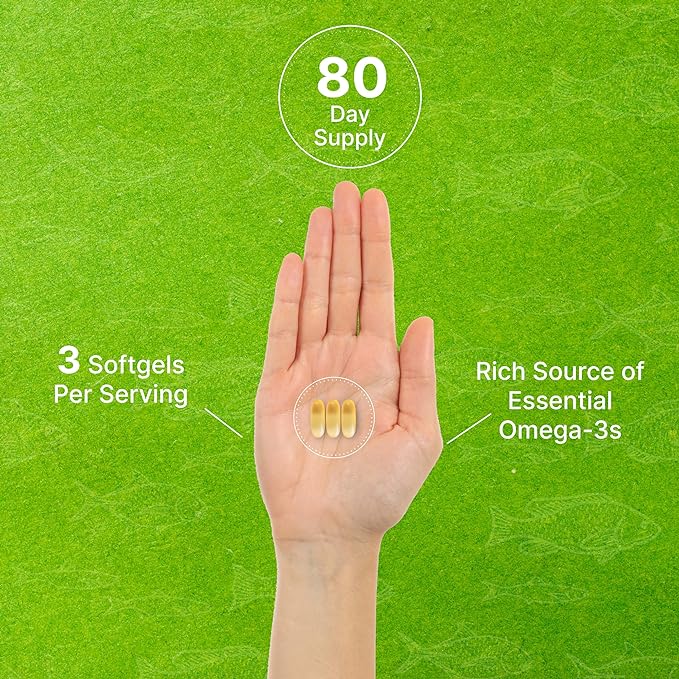DEAL SUPPLEMENT Omega 3 Fish Oil Supplements 3000mg Per Serving 240 Softgels – EPA 1200mg + DHA 900mg – Burpless Pills Lemon Flavored Wild Caught – Brain &amp Heart Support – Mercury Free Non-