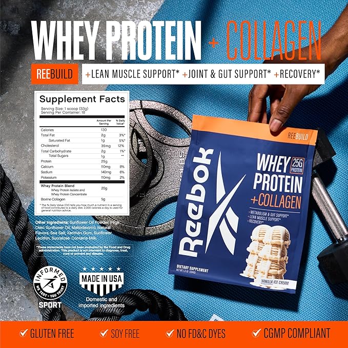 Reebok Performance System Bundle | REEenergize Pre-Workout REEcover BCAA + EAA REEbuild Whey + Collagen | Complete Athletic Performance System