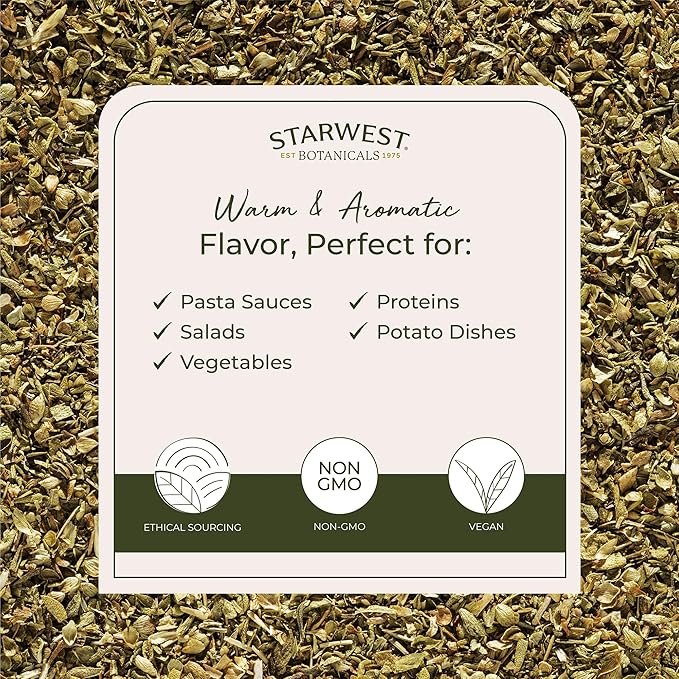 Starwest Botanicals Organic Oregano Dried Leaf - Seasoning Herb for Cooking Use for Pizza Dishes Greek Italian or Mexican Food Non-GMO - Bulk 1 lb Bag