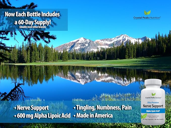 Nerve Support Supplement - Natural Vitamins with 600mg non-GMO ALA Alpha Lipoic Acid – Premium Nerve Support Supplement - Hands &amp Feet - Tingling Numbness - NEW! 60-Day Supply