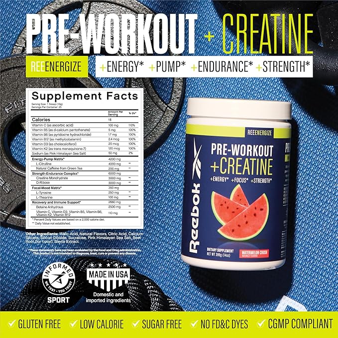 Reebok Performance System Bundle | REEenergize Pre-Workout REEcover BCAA + EAA REEbuild Whey + Collagen | Complete Athletic Performance System