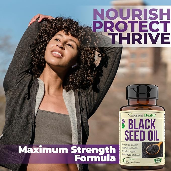 Black Seed Oil - Cold Pressed Black Seed Oil Capsules - Provides Vitamin E &amp Omega 3 6 9 - High Potency (1500mg) for Immune &amp Joint Support Antioxidants Digestion Hair Skin Nails - Vegan 90