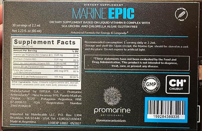 Promarine Marine Epic Autoimmune Biohacking Anti-Aging Supplement with Sea Urchin Caviar Chlorella Algae and Vitamin B Complex - Helps Reduce Oxidative Stress - 30 Servings