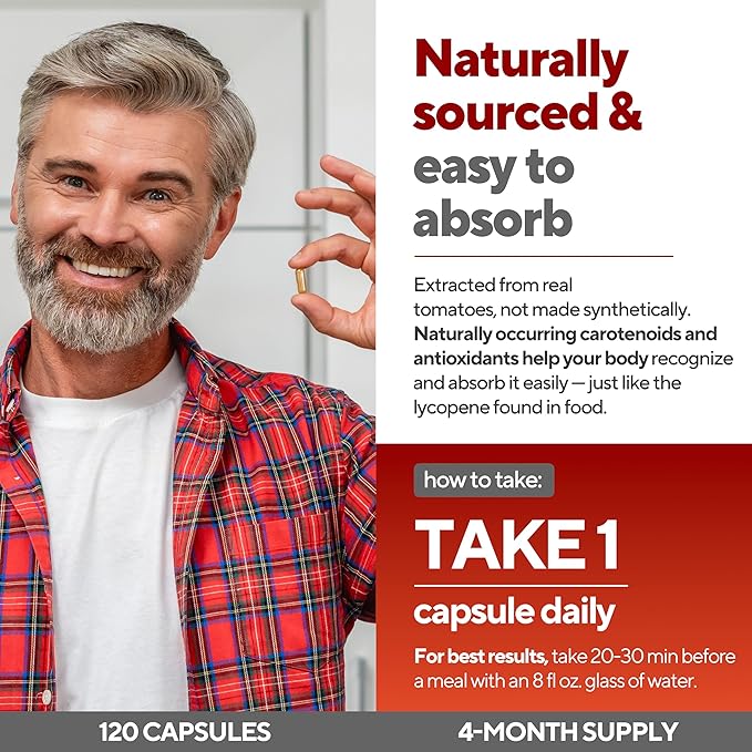 VitaUp Lycopene Supplements for Men – USA Made Prostate Supplements for Men with Natural Tomato Extract – Non-GMO Lycopene Supplement for Normal Prostate Skin &amp Antioxidant Support – 120 Count