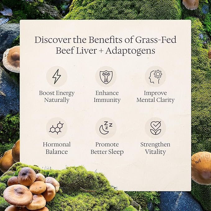 Grass Fed Beef Liver with Cordyceps Reishi Panax Ginseng &amp Rhodiola — Foundation 180 Capsules — Non-GMO No Fillers Third Party Tested