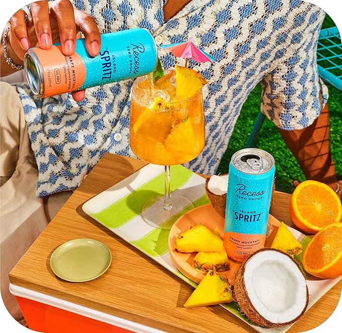 Recess Zero Proof Craft Mocktails Alcohol Free Drinks With Adaptogens Non-Alcoholic Beverage Replacement Mixer Celebration Party (Island Spritz 12oz Pack of 12)
