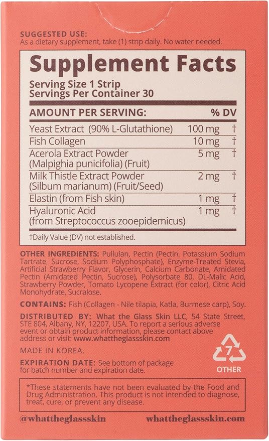 Glutathione Strip (30 Strips) | Collagen Acerola Milk Thistle Hyaluronic Acid Liposomal Glutathione Supplement Fast-Absorption Antioxidants Korean Skin Care