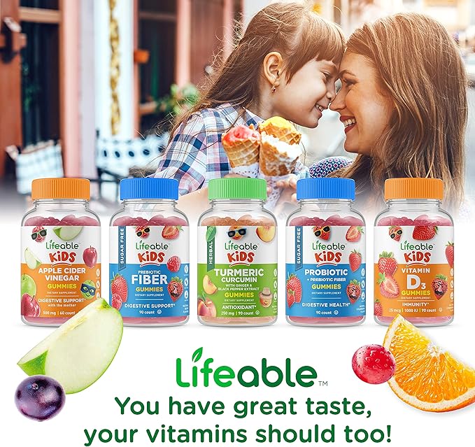 Lifeable Probiotic 2 Billion CFU Kids + Zinc 25mg Kids Gummies Bundle - Great Tasting Vitamin Supplement Gluten Free GMO Free Chewable Gummy