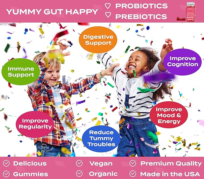 RUWAA NUTRITION Kids Nootropic Digestive Gummies with Organic Probiotics Prebiotic and Plant Based Omega 369 DHA
