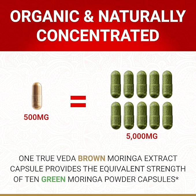 USDA Organic Moringa Capsules | Moringa Organic Pure Tablets | Vegan Premium Herbal Supplement from 10:1 Leaf Extract | Natural Plant-Based Support | 60 Capsules