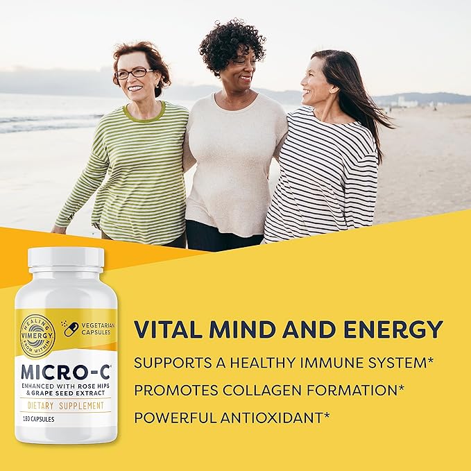 Vimergy Micro-C® Vitamin C Capsules – 500mg per Capsule Supports Immune Health* Promotes Collagen Production Supports Healthy Bones* Kosher Vegan &amp Gluten-Free Regular Size 180 Capsules