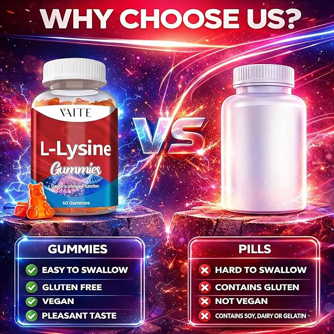L-Lysine 1000mg Gummies - Supports Skin Lip Vegan Gluten Free 60 Chewable Lysine for Adults Vitamins Tissue Health &amp Immune System Amino Acid Vitamin Supplement &amp Complex Supplements (3