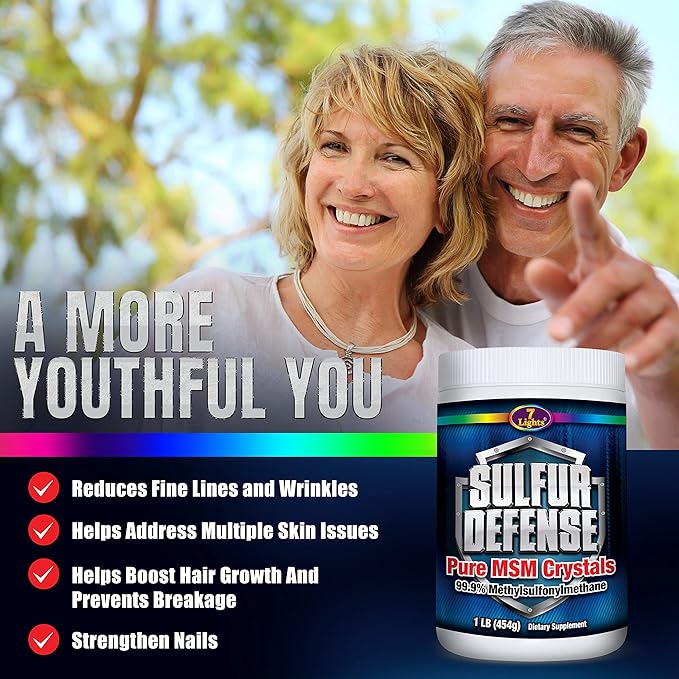 7 Lights Sulfur Defense Opti-MSM 99.9% Pure MSM Powder | Dietary Supplement for Joints Skin &amp Immune Support – Organic Methylsulfonylmethane Vegan Non-GMO Gluten-Free – Made in USA (3 x 1 LB)