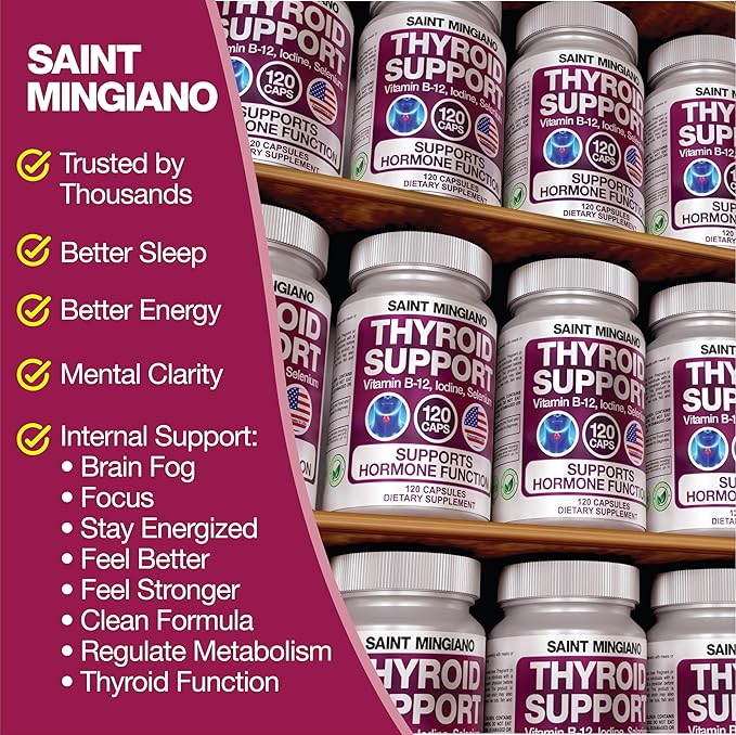 Thyroid Support Supplement with Iodine |120 Capsules to Help Body Mass &amp Improve Energy Cardiovascular Energy &amp Focus Formula | 14 Natural Vitamins