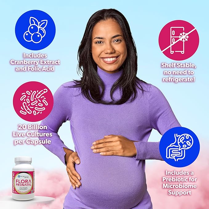 belle+bella Probiology Flora Prenatal Capsules - Dual Action Probiotic &amp Prebiotic Supplement with Folic Acid for Prenatal &amp Postnatal Women - Non-GMO Vegan &amp Gluten Free - 30 Caps