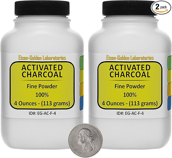 Activated Charcoal [C] 100% ACS Grade Fine Powder 8 Oz in Two Space-Saver Bottles