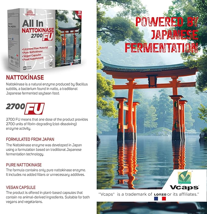 All in Nattokinase 2700 FU – Enzyme Supplement for Circulation Support Vcaps Vegan Capsules – 60 Capsules