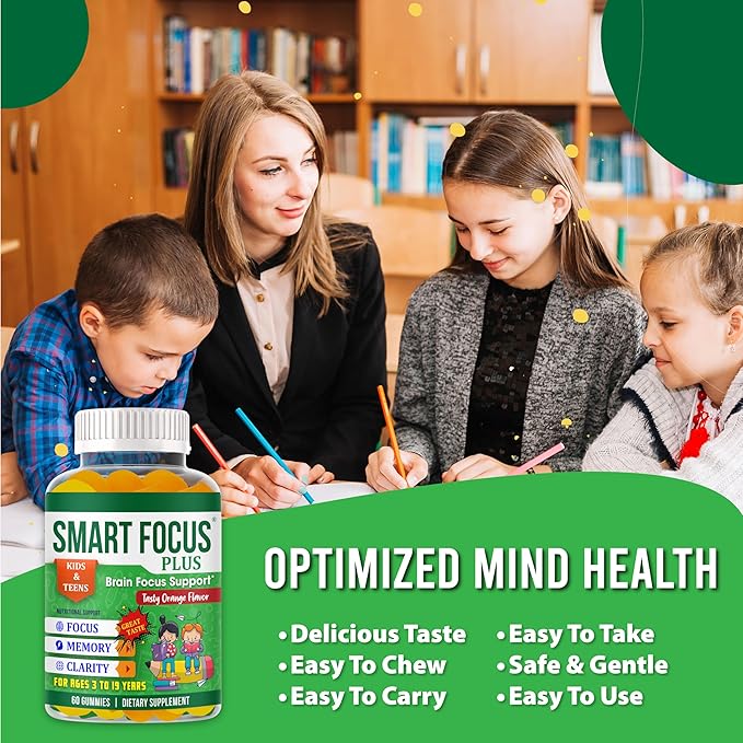 Kids Omega 3 Kids Focus and Attention Supplements Kids Gummy Vitamins Concentration &amp Brain Support Teen Omega 3 Supplement for Children 60 Gummies