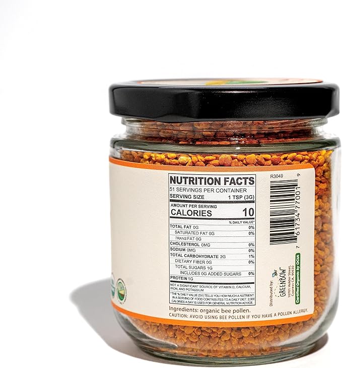Greenbow Organic Bee Pollen - 100% USDA Certified Organic Non-GMO Pure &amp Natural Bee Pollen - Superfood Packed with Proteins Vitamins &amp Minerals - Kosher Certified Gluten Free -155g x 2 J