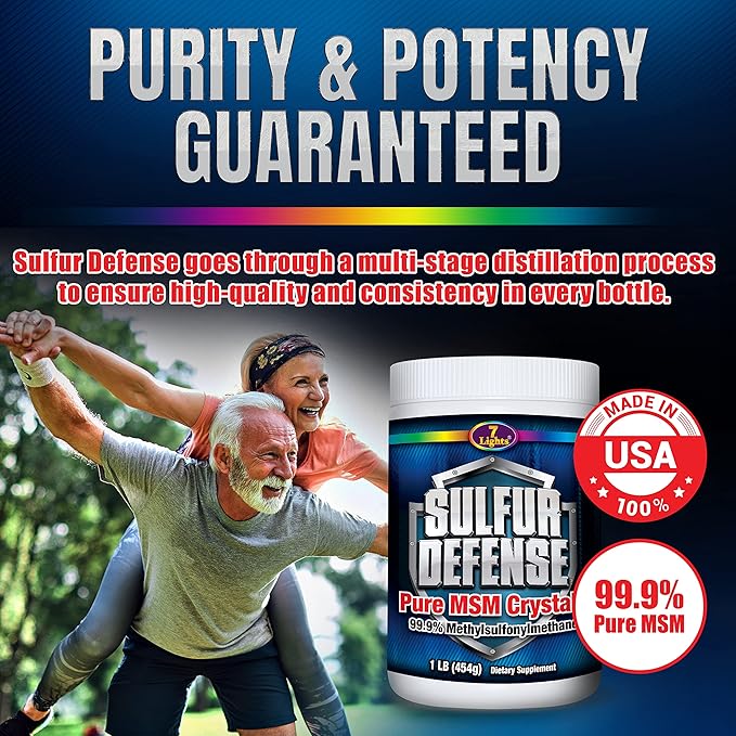 7 Lights Sulfur Defense Opti-MSM 99.9% Pure MSM Powder | Dietary Supplement for Joints Skin &amp Immune Support – Organic Methylsulfonylmethane Vegan Non-GMO Gluten-Free – Made in USA (3 x 1 LB)