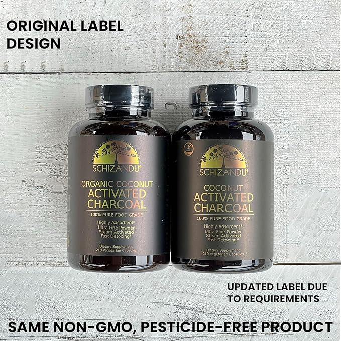 Schizandu Activated Coconut Charcoal Capsules- Supports Health - Vegan Organic Non-GMO No Additives - X-Large Bottle 210 Count - Pack of 2