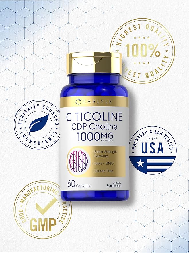 Carlyle Citicoline CDP Choline 1000mg | 60 Capsules | Extra Strength Formula | Non-GMO Gluten Free Supplement
