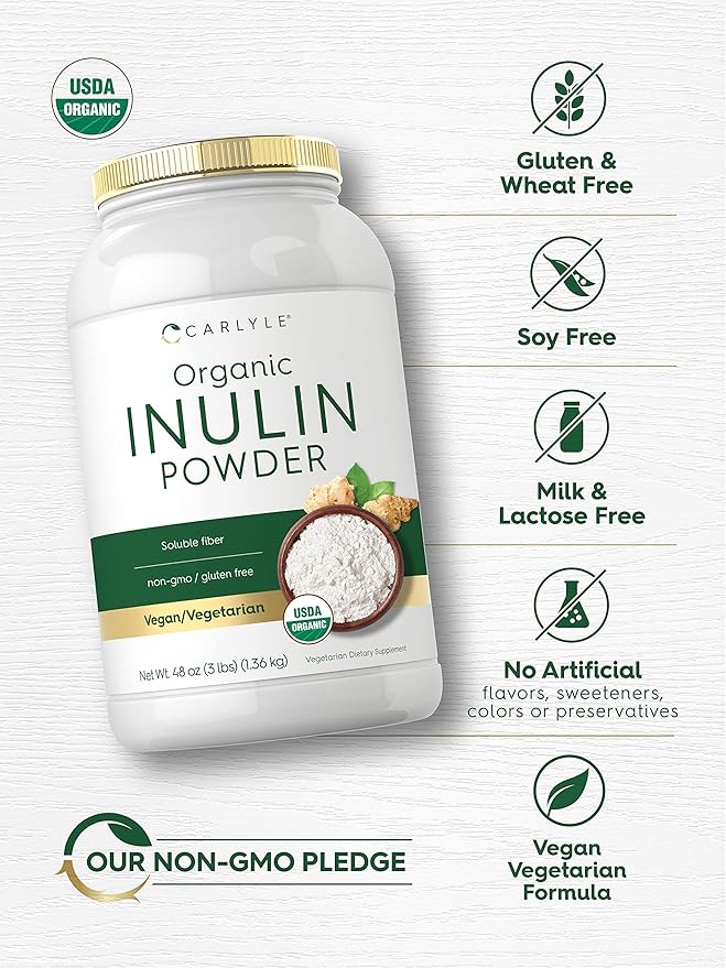 Carlyle Organic Inulin Powder 48oz | Prebiotic Fiber from Jerusalem Artichoke | Vegan Vegetarian Non-GMO &amp Gluten Free Supplement