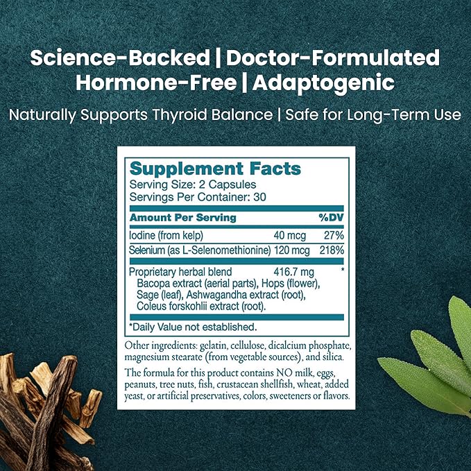 T-Balance Plus: Natural Thyroid Support for Women &amp Men with Underactive Thyroid - Thyroid Supplement with Iodine Selenium Ashwagandha &amp 5 Herbal Extracts - 60 Capsules (30 Days Supply)