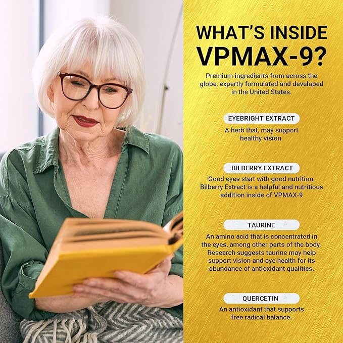 Golden After 50 VpMax-9 - Sight Care and Antioxidant Supplement with Eye Vitamins Lutein Lycopene and Bilberry Extract - 3 Bottles