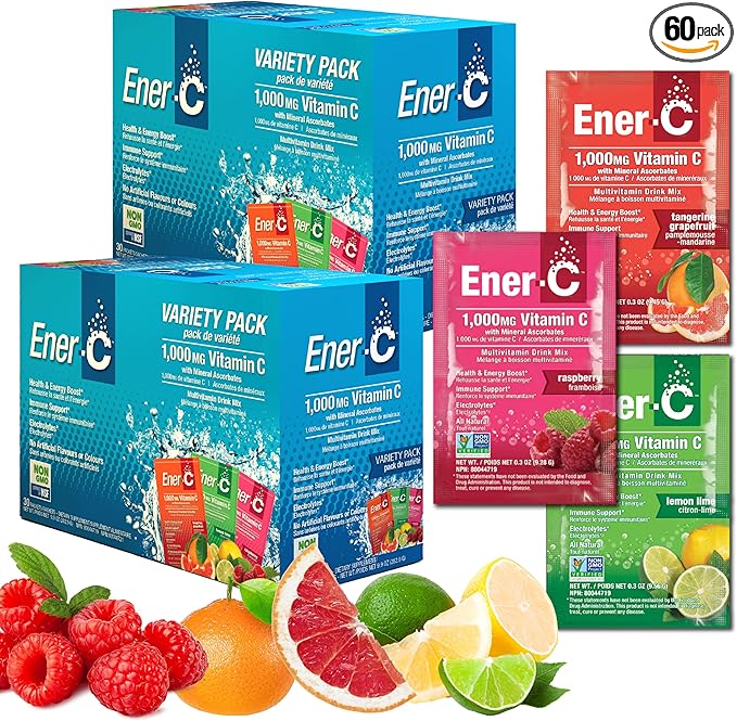 Ener-C Multivitamin Drink Mix - Vitamin Packets for Water Electrolytes Powder Packets Vitamin Drink Mix Hydration Liquid Mix Immune Booster for Adults Healthy Energy - Variety Pack 60 Count