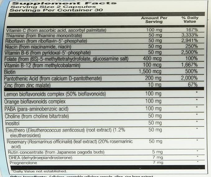 Nutra Biogenesis Adrenal Support Plus - Adrenal Support Supplements for Women &amp Men Adrenal Complex with Pregnenolone DHEA &amp Herbs for Daily Calm Energy &amp Focus Support - 60 Capsules