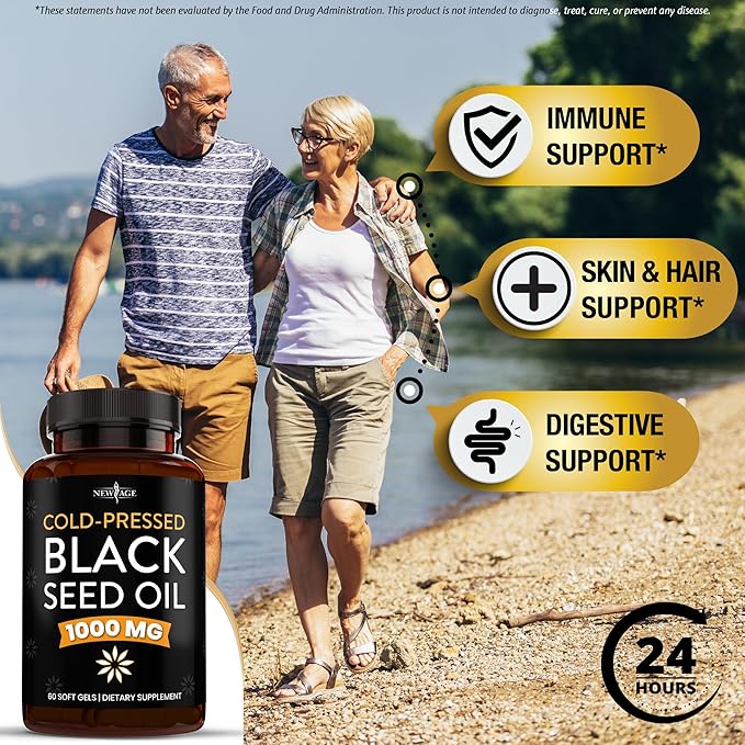 NEW AGE Black Seed Oil Softgel Capsules - Premium Cold-Pressed Nigella Sativa Producing Pure Black Cumin Seed Oil - Non-GMO &amp Vegetarian (120 Softgels)