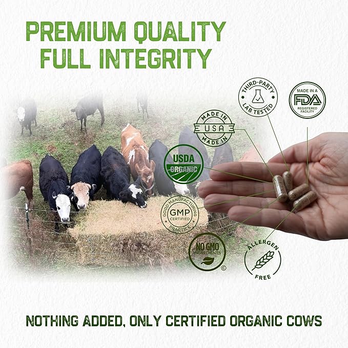 Grassfat Farm - USDA Certified Organic 100% Grassfed Beef Organ Supplements - Whole Cow with Nothing Added - Beef Liver Kidney Lungs Heart Bone &amp Muscle - NO Uterus or Fallopian - 30-Day Suppl