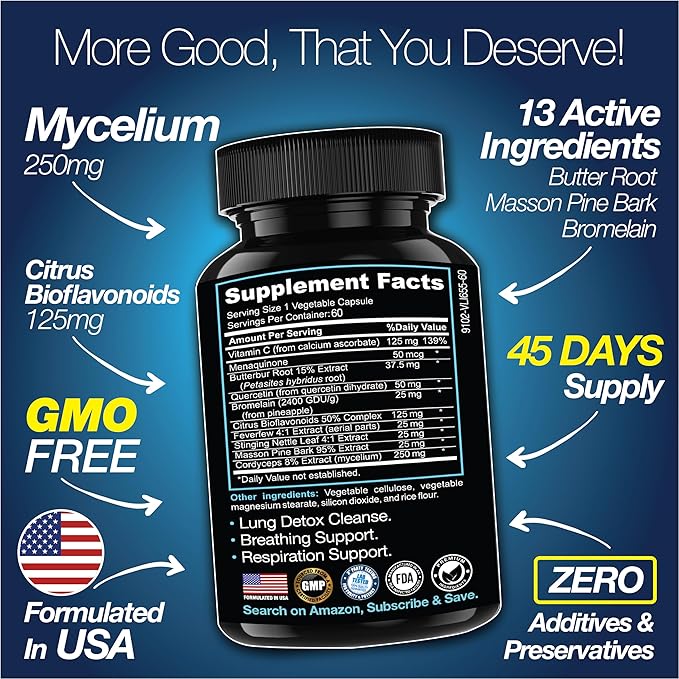 Thyroid Support Supplement 120 Capsules - with - Lung Cleanse Detox 60 Day Cleanse - Supports