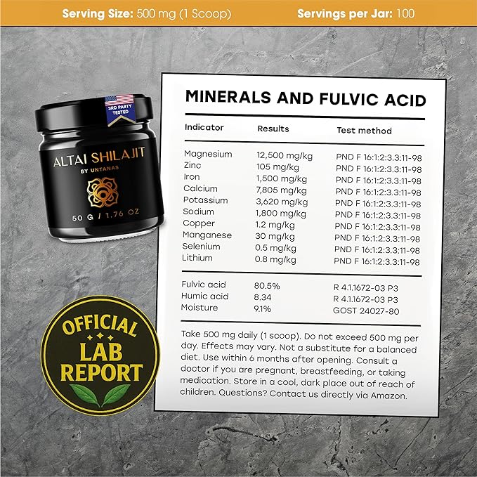 Altai Shilajit Resin - 50g Pure Shilajit - Gold Grade Shilajit - 6 Month Supply - for Vitality &amp Mental Clarity - Authentic Extraction Method - Fulvic Acid + Humic Minerals