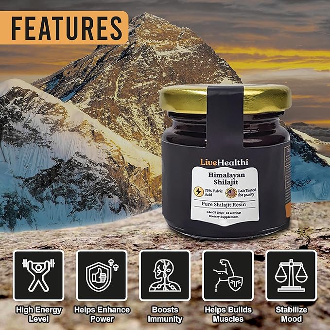 Himalayan Shilajit Resin - 75 Servings for Energy Boost &amp Immune Support – Organic Shilajit Contains 85+ Trace Minerals and 75percent+ Fulvic Acid with Lab Test Report (30g)