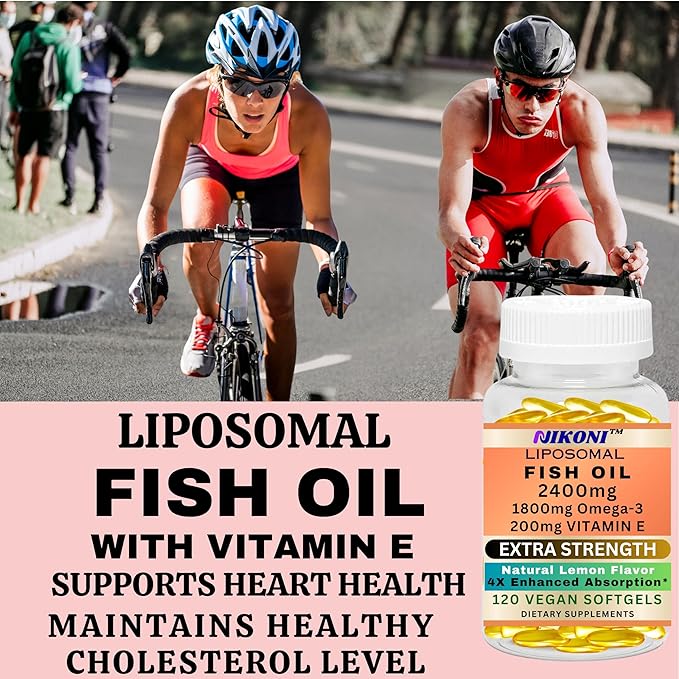 Nikoni Liposomal Lemon Flavor Fish Oil 2400 mg of Omega-3 with 200 mg of Vitamin E. 1200 mg of EPA+ 600 mg of DHA + 600 mg of Other Omegas-120 Vegan Softgels (No Animal Gelatin)