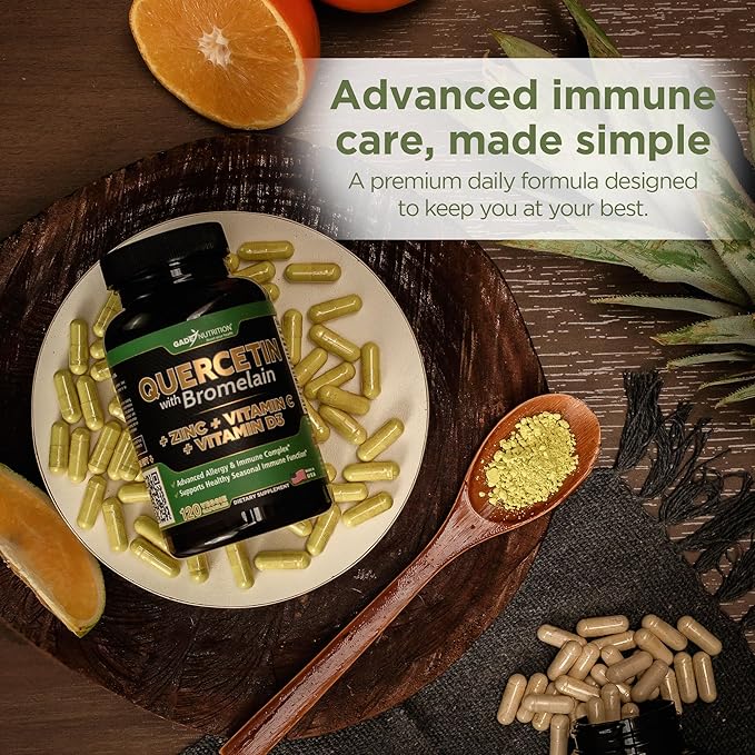 Gade Nutrition Quercetin with Vitamin C and Zinc - Quercetin 500mg - Quercetin with Bromelain - Zinc Quercetin - Quercetin Supplements + Vitamin D3 (Non-GMO Gluten-Free Vegan) - 6 Month Supply
