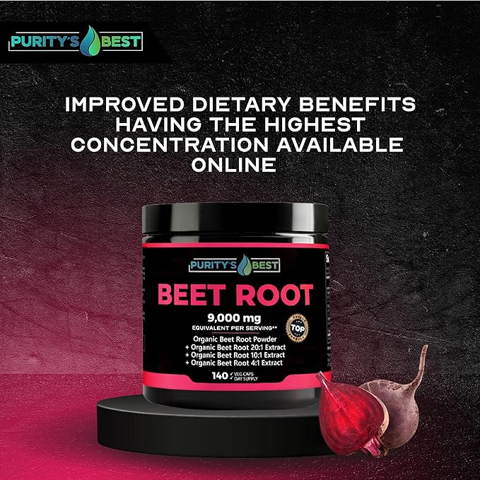 Purity's Best Beet Root Capsules 140 Veggie Pills Supports Blood Circulation - Helps Nitric Oxide Production Beet Root Extract Pure Non-GMO