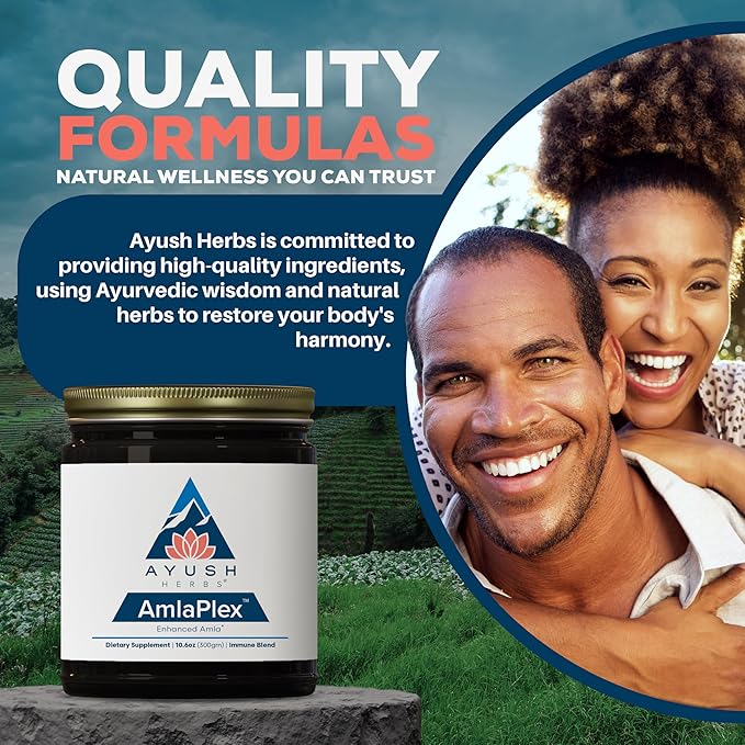 Ayush Herbs AmlaPlex - Amla Jam Chyawanprash for Immune Support &amp Digestive Health Chyavanprash Indian Honey Jam with Amla Ashwagandha - 10.6 oz Jar (1 Count)