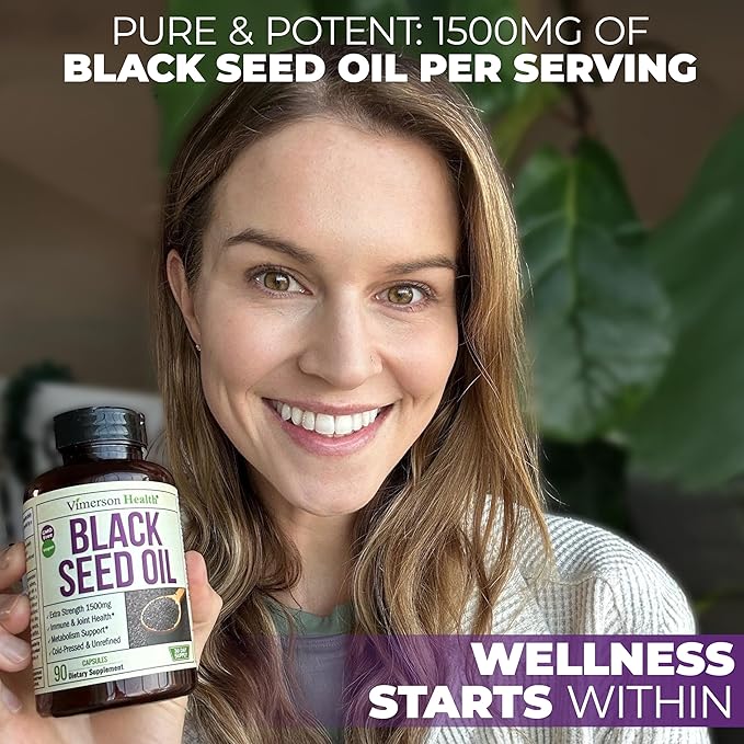 Black Seed Oil - Cold Pressed Black Seed Oil Capsules - Provides Vitamin E &amp Omega 3 6 9 - High Potency (1500mg) for Immune &amp Joint Support Antioxidants Digestion Hair Skin Nails - Vegan 90