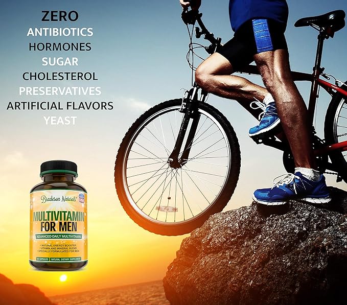 Men's Multivitamin Supplement for Energy Focus and Performance. Mens Vitamins A C D E &amp B12 Zinc Calcium Magnesium &amp More. Multi Vitamin 60 Capsules Made in The USA
