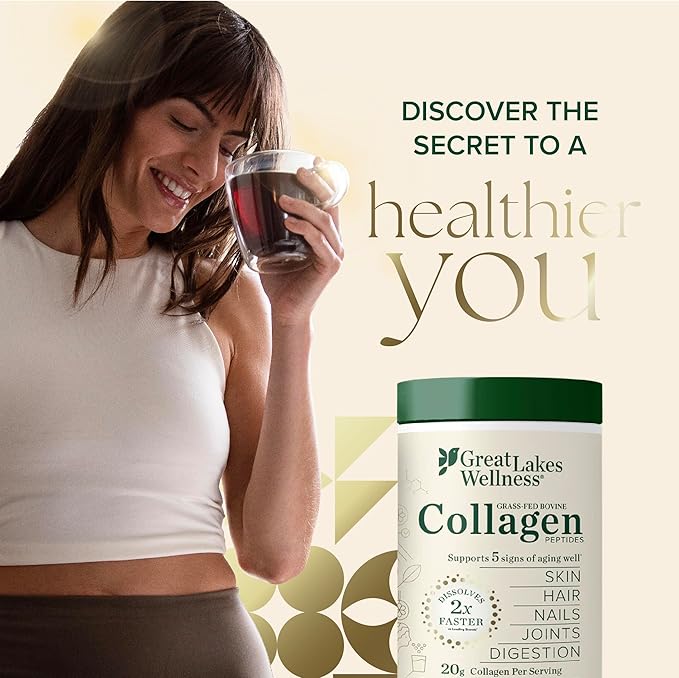 Great Lakes Wellness Collagen Peptides Powder for Skin Hair Nails Joints &amp Digestion - Chocolate Flavored - Quick Dissolve Hydrolyzed Non-GMO Kosher - 10 oz