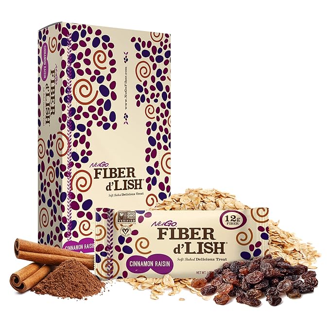 NuGo Fiber d'Lish Cinnamon Raisin 12g High Fiber Vegan 150 Calories 16 Count