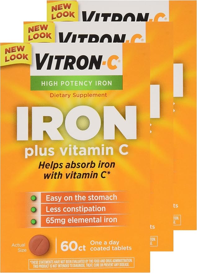 VITRON-C High Potency Iron Plus Vitamin C Tablets - 60 Ea - 3 pack
