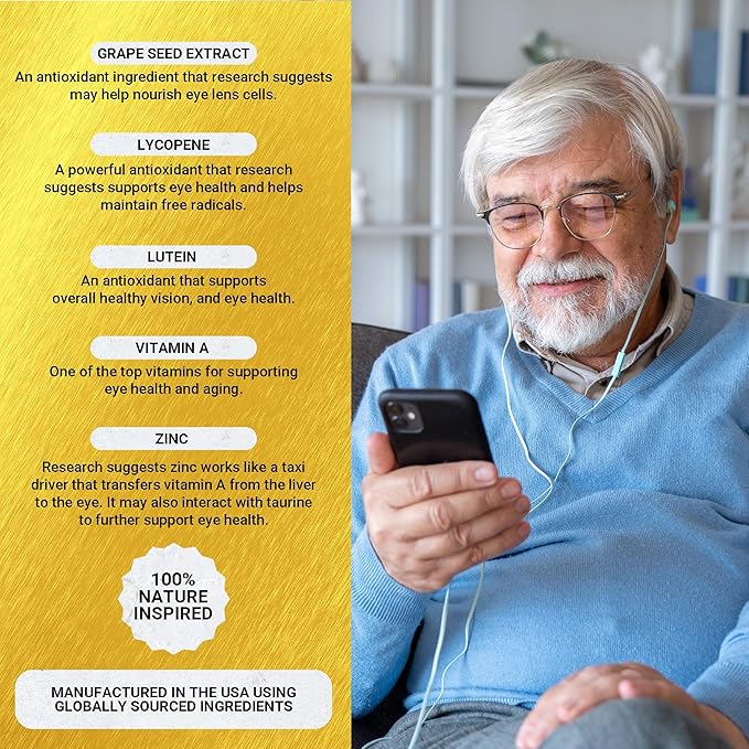 Golden After 50 VpMax-9 - Sight Care and Antioxidant Supplement with Eye Vitamins Lutein Lycopene and Bilberry Extract - 60 Gelatin Capsules