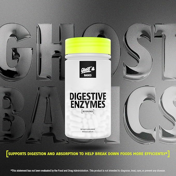 GHOST Basics Digestive Enzymes Supplement for Men &amp Women - Multi-Enzymes Probiotics &amp Prebiotics for Supporting Digestion &amp Gut Health - Vegan Friendly - 90 Veggie Capsules