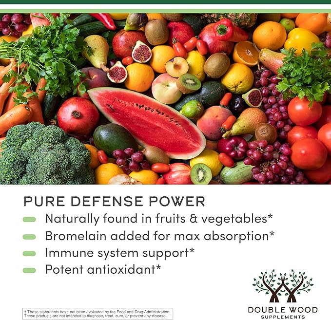 Quercetin with Bromelain - 96% Highly Purified - 120 Count (1200mg Servings) - Supports Healthy Immune Functions in Men and Women (Vegan Safe Third Party Tested Gluten Free) by Double Wood