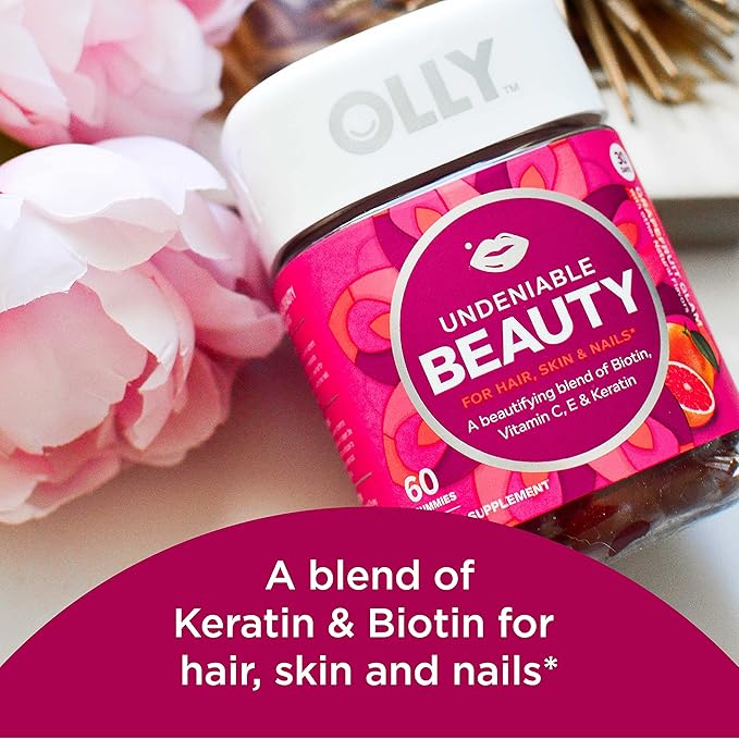 OLLY Undeniable Beauty Gummy for Hair Skin Nails &amp Daily Energy Gummy Caffeine Free Vitamin B12 CoQ10 Goji Berry