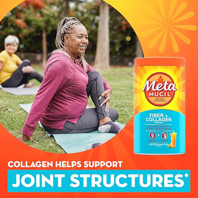 Metamucil Daily Fiber + CollagenPsyllium Husk PowderPlant Based Fiber SupplementSugar-Free with Stevia3-in-1-Fiber Supplement for Digestive HealthOrange Flavored90 Doses(Pack of 2)